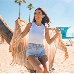 Rays for Days Coco Cabana Striped Fringe Trim Cotton Kimono Swim Cover